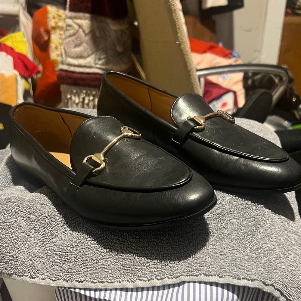 H&M Black Loafers with Gold Accent